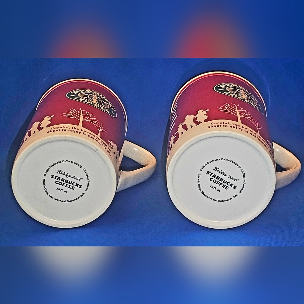 Starbucks 2006 Winter Christmas Holiday Red & White Tall Coffee Tea Mugs 16oz - Picture 2 of 5